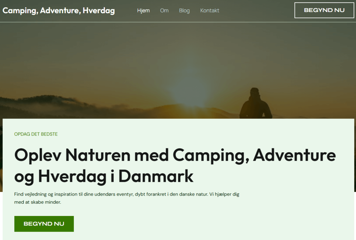 Camping, Adventure, Hverdag hjemmeside sælges